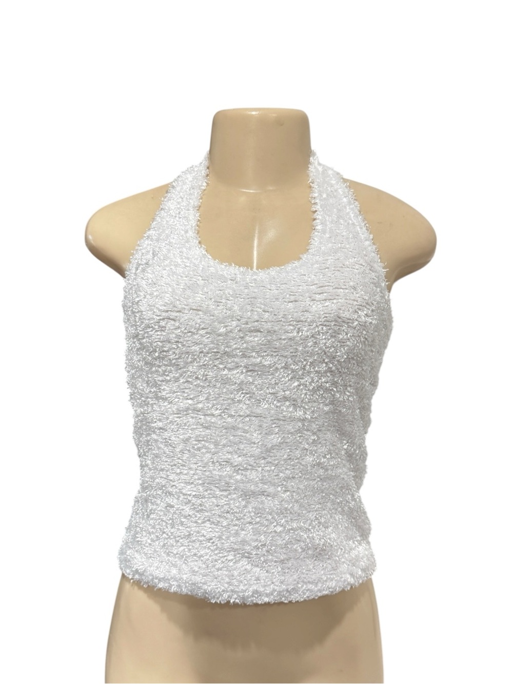 Vintage White Fuzzy Halter Tank Top